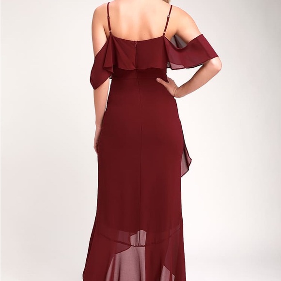 Lulus Caden Burgundy Off-Shoulder Ruffled Maxi Dress Size M - Picture 2 of 5